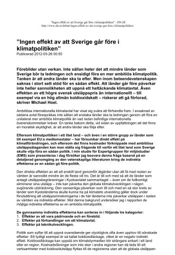 Ingen effekt av att Sverige går före i klimatpolitiken” - DN.SE