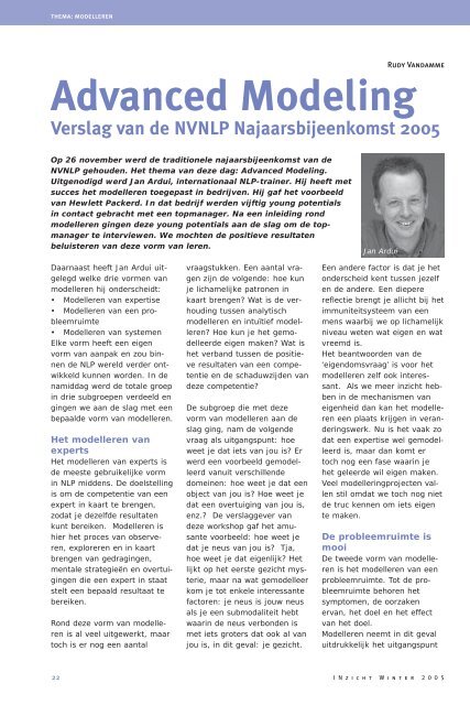 INzicht Nr 27, Jaargang 7, nummer 4 - Nederlandse Vereniging voor ...