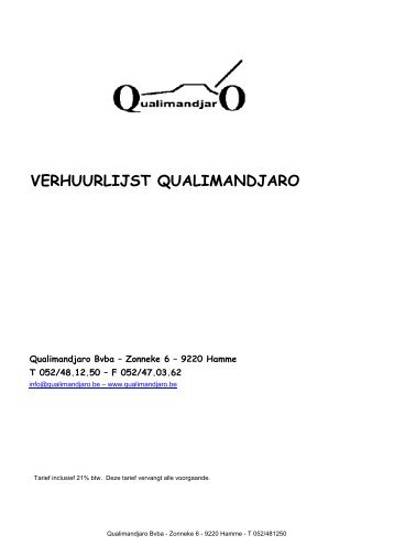 VERHUURLIJST QUALIMANDJARO