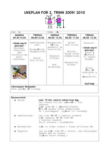 UKEPLAN FOR 2. TRINN 2009/ 2010 - Wiki - Fetskolene