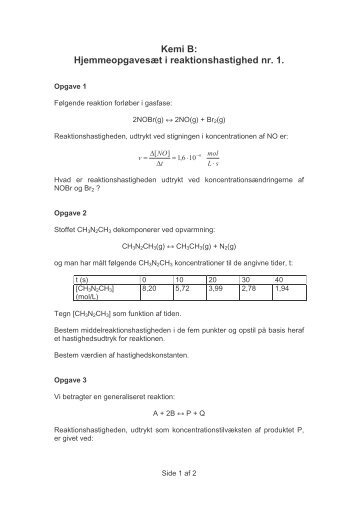 Kemi B: Hjemmeopgavesæt i reaktionshastighed nr. 1.