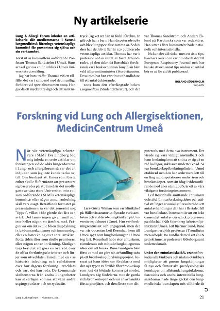 INNEHÅLL - Svensk Lungmedicinsk Förening
