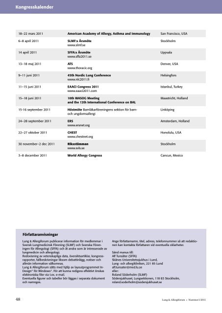 INNEHÅLL - Svensk Lungmedicinsk Förening