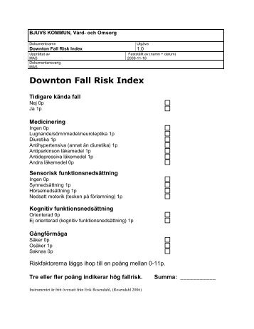 Downton Fall Risk Index - Bjuvs kommun