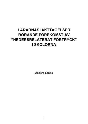 Lärarnas iakttagelser rörande förekomst av - Regeringen