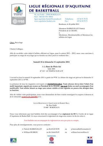 Bulletin d'inscription arbitres - Ligue d'Aquitaine de Basket Ball