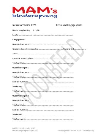 Intakeformulier KDV Kennismakingsgesprek - MAM's kinderopvang