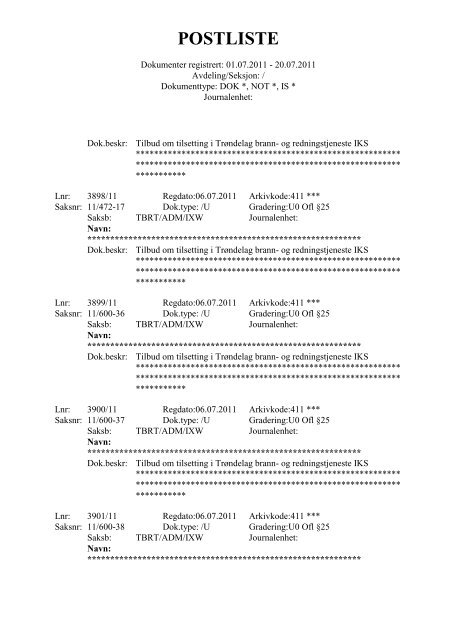 Postliste - Del II - TBRT.no