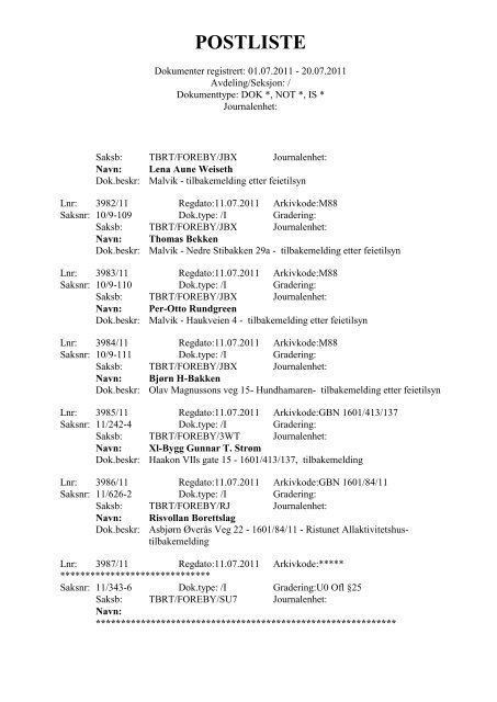 Postliste - Del II - TBRT.no