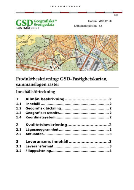 produktbeskrivningen för GSD-Fastighetskartan - Lantmäteriet