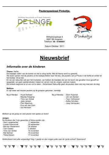 Pinkeltje Nieuwsbrief oktober 2011