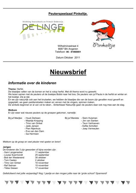 Pinkeltje Nieuwsbrief oktober 2011