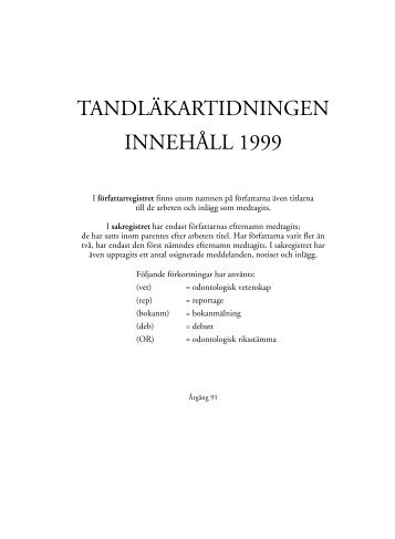 Årsindex 1999 - Tandläkartidningen