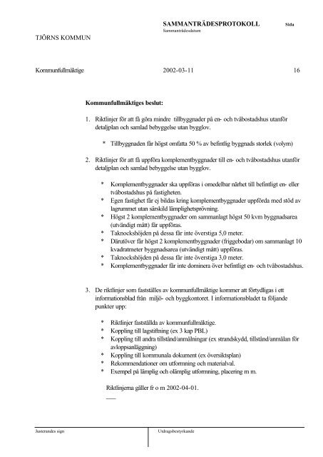 Kommunfullmäktige sammansträdesprotokoll 2002 ... - Tjörns kommun