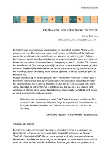 Flapteksten. Een verkennend onderzoek - Neerlandistiek.nl