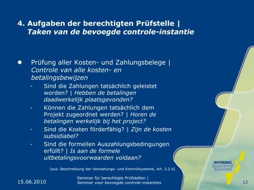 Bevoegde controle- instanties - Interreg IV A Deutschland-Nederland