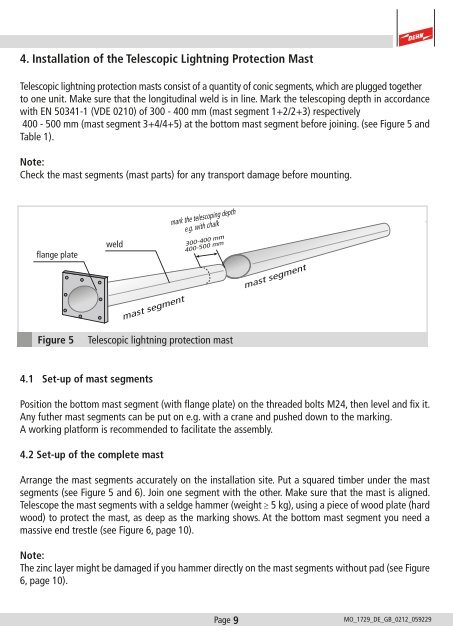 Montageanleitung Tele-Blitzschutzmast Stecksystem - DEHN (UK)