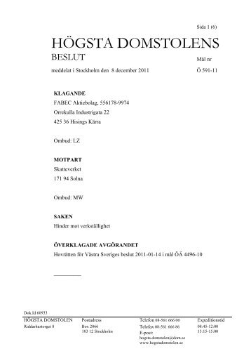 2011-12-08 Ö 591-11 Beslut - Högsta domstolen