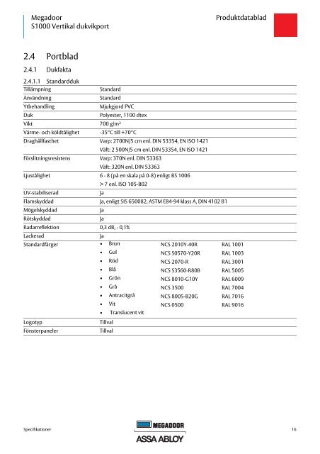 Megadoor S1000 Vertikal dukvikport Produktdatablad - Crawford Door