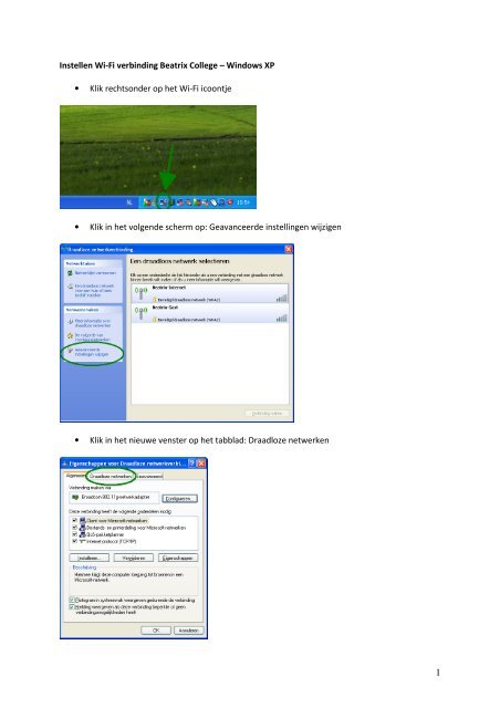 Instellen Wi-Fi verbinding Beatrix College – Windows XP • Klik ...