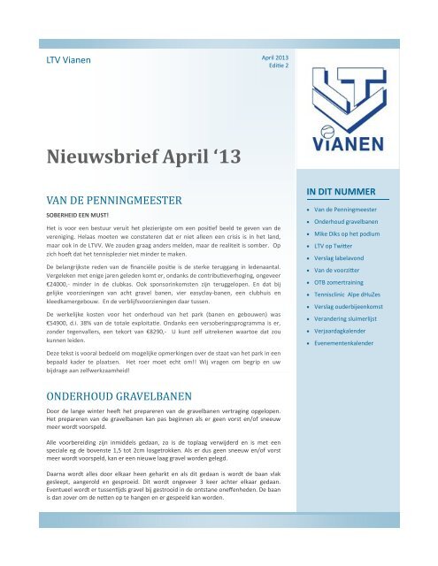 Nieuwsbrief April '13 - LTV Vianen