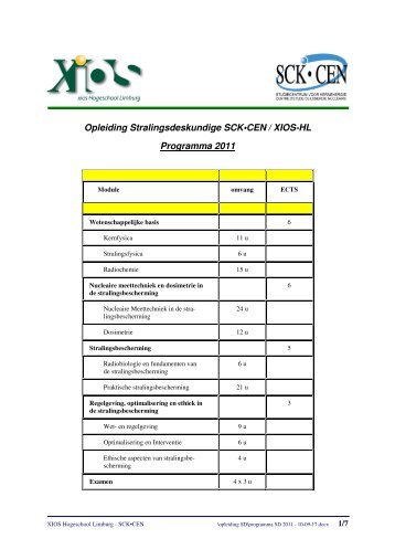 Opleiding Stralingsdeskundige SCK•CEN / XIOS-HL Programma 2011