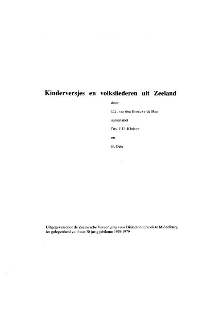 1979 Kinderversjes en liederen - Zeeuwse Dialect