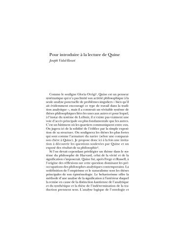 Pour introduire à une lecture de Quine - Joseph Vidal-Rosset