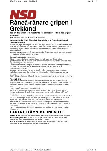 Råneå-rånare gripen i Grekland - Byar i Luleå