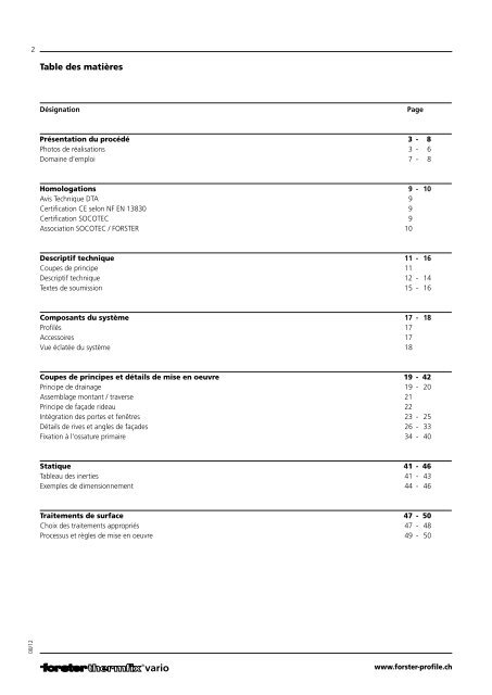 Système de profilés pour façades légères isolantes ... - Forster Profile