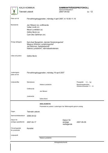 KALIX KOMMUN SAMMANTRÄDESPROTOKOLL Tekniskt utskott ...