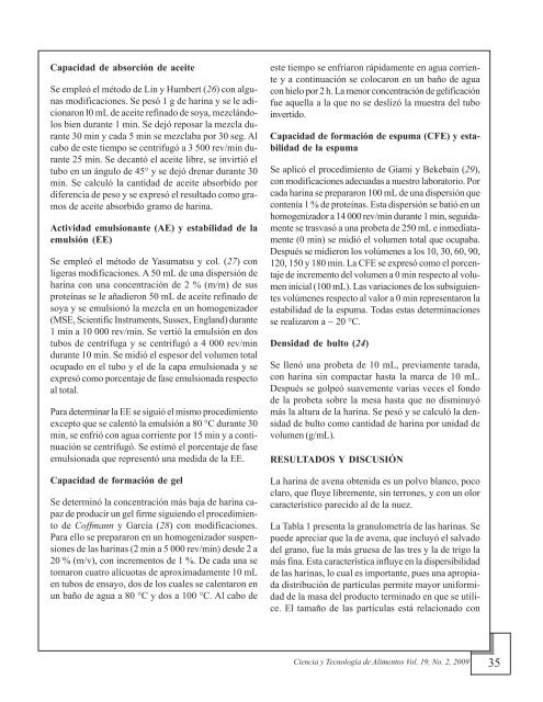 propiedades funcionales de la harina de avena - evistas.mes.edu.cu