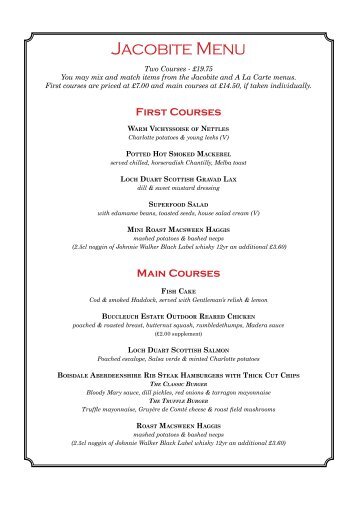 A la carte menu Download PDF