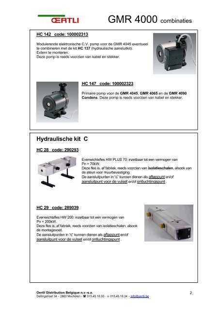 GMR 4000 combinaties Accessoires voor GMR 4000 ... - Oertli