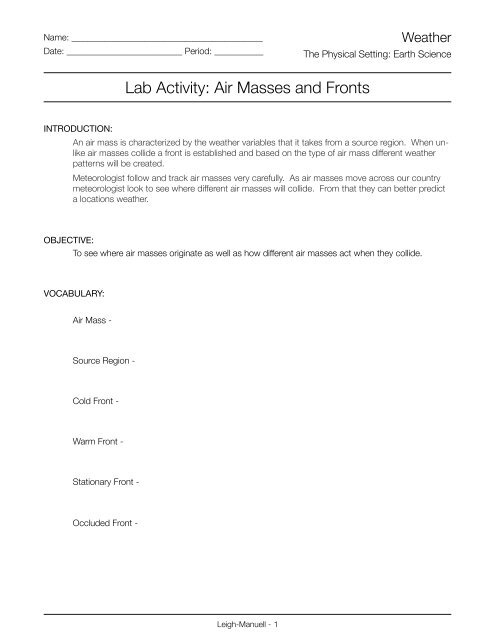 8 4 Air Masses And Fronts pdf Mr Leigh Manuell s Earth Science 