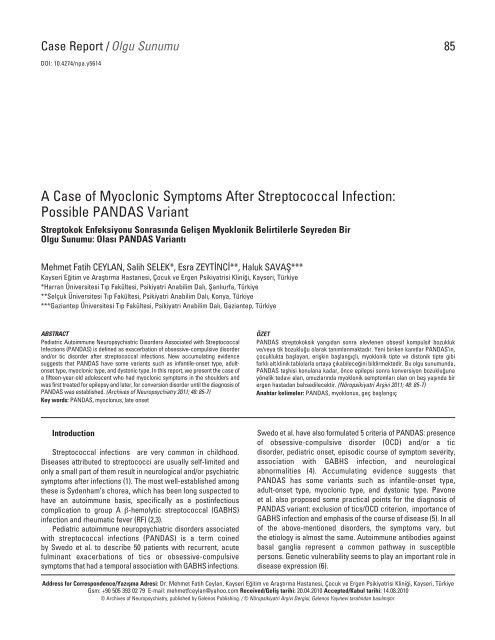 A Case of Myoclonic Symptoms After Streptococcal Infection