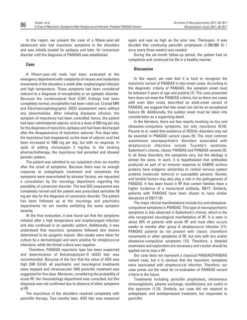 A Case of Myoclonic Symptoms After Streptococcal Infection