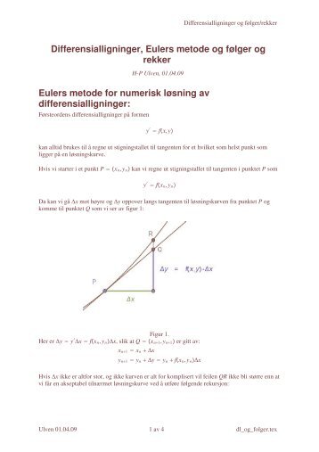 Eulers metode for numerisk løsning av differensialligninger