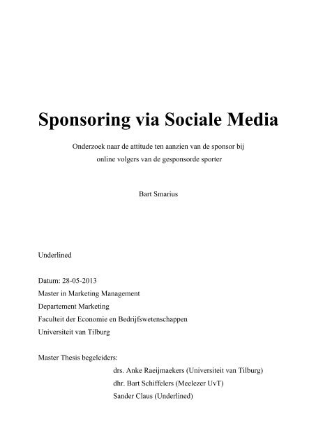 Sponsoring via Sociale Media - Bart Smarius, Universiteit van Tilburg