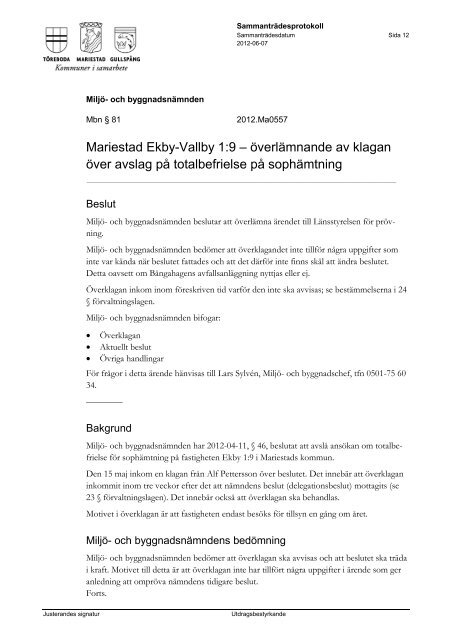 Miljö- och byggnadsnämnden protokoll 2012-06-07.pdf - Gullspångs ...
