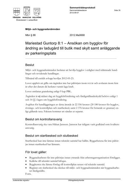 Miljö- och byggnadsnämnden protokoll 2012-06-07.pdf - Gullspångs ...