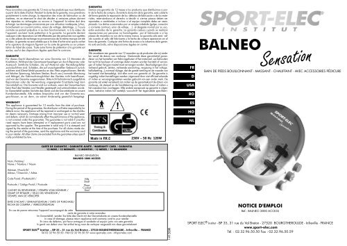 BALNÉO SENSATION [3800ACCESS] User ... - Sport-elec.com