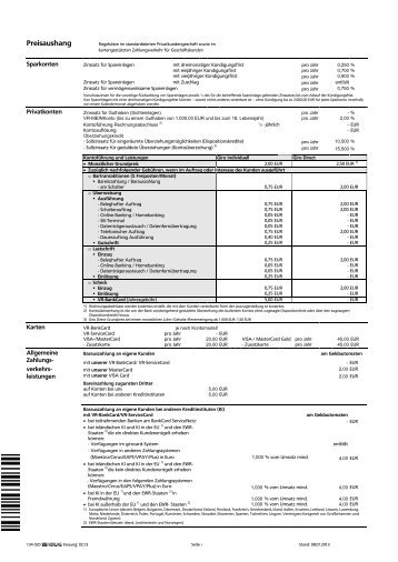 Preisaushang - Volksbank Altshausen eG