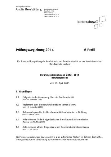 Prüfungswegleitung 2014 - Kaufmännische Berufsschule Lachen