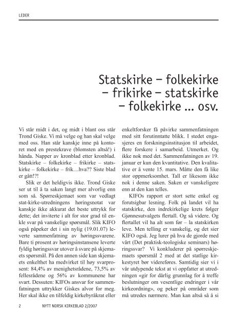 Nytt norsk kirkeblad nr 2-2007 - Det praktisk-teologiske seminar