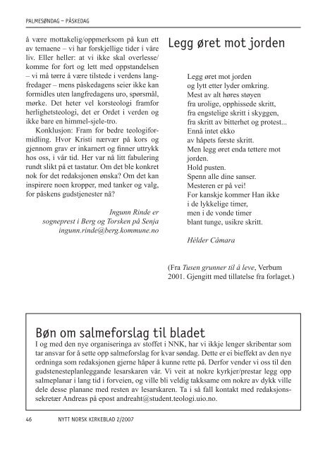 Nytt norsk kirkeblad nr 2-2007 - Det praktisk-teologiske seminar
