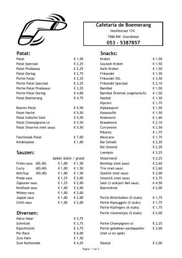 Patat: Snacks: Sauzen: Diversen: Cafetaria de Boemerang 053 ...