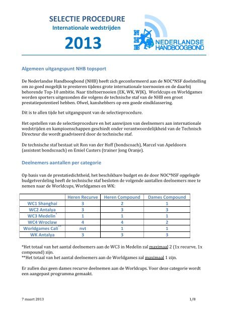 SELECTIE PROCEDURE - Nederlandse Handboog Bond