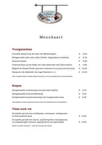 Menukaart - Restaurant het Gebaar