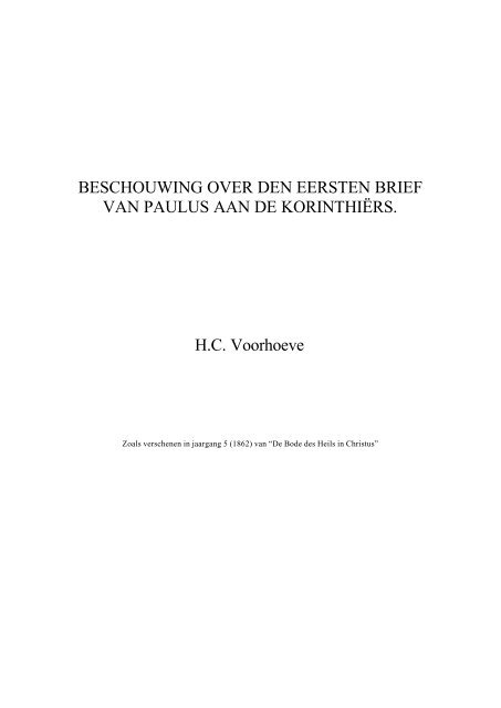 Voorhoeve Beschouwing 1 Korinthe.rtf - Bode des Heils in Christus